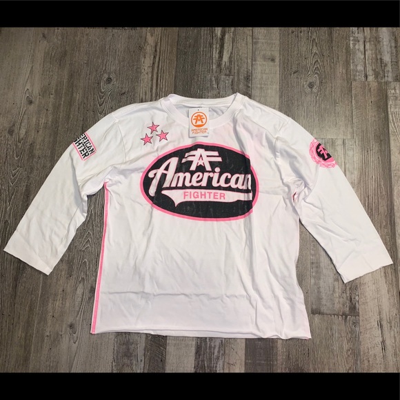American Fighter Tops - American fighter half sleeve hot pink white shirt